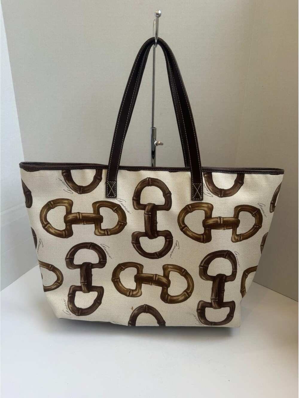 Gucci Bamboo Horsebit Print Canvas Tote Bag – Vintage Designer Shoulder Tote